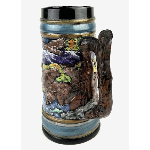 VTG Holland Mold 3D Wildlife Beer Stein Removable Ram Lid 18” Bears Moose Eagle - Picture 7 of 16
